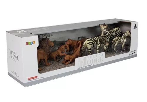 Afrikai vadállatok oroszlán zebra család figura szett