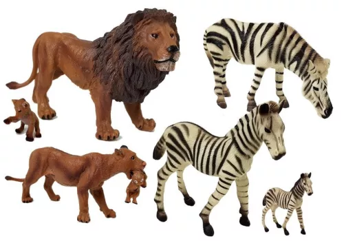 Afrikai vadállatok oroszlán zebra család figura szett