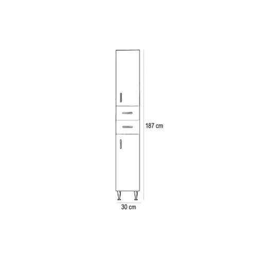 Bianca Plus 30 magas szekrény 1 ajtóval, 2 fiókkal, szennyestartóval, sonoma tölgy színben, jobbos