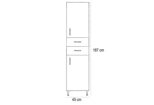 Bianca Plus 45 magas szekrény 2 ajtóval, 2 fiókkal, aida dió színben, jobbos