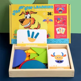   Magnetisches Tangram-Holzspielzeug mit englischen Karten, Anfängerniveau