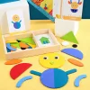 Magnetisches Tangram-Holzspiel mit englischen Karten, mittleres Niveau