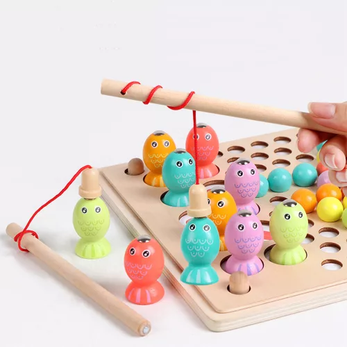 Montessori-Holzspielzeug 2 in 1: Angel- und Ballpuzzle