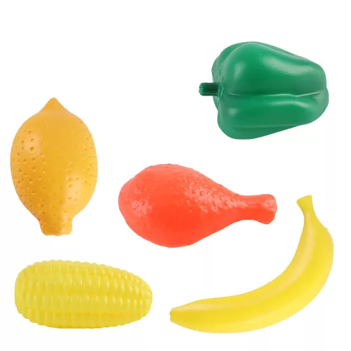 Játék bolti pénztárgép tele bevásárlókocsival, 32 db-os