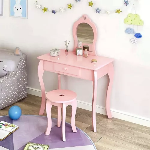 Schminktisch aus Holz mit Spiegel für Kinder, rosa