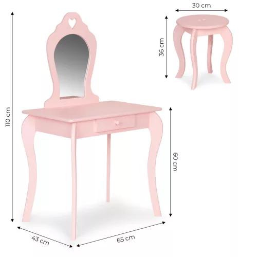 Schminktisch aus Holz mit Spiegel für Kinder, rosa