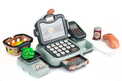 Áruházi pénztárgép termékek szkenner számológép hangok