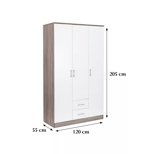 Kleiderschrank Miami, 120 x 205 cm, weiß-York-Eiche