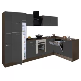   Yorki 310 Eckkücheneinheit mit Backofen unten und Gefrierfach oben sowie Kühlschrank.