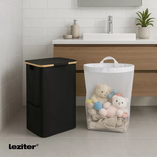 Szennyeskosár 100L fekete 44x33x67 cm