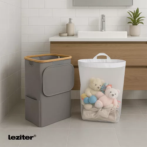 Szennyeskosár 100L szürke 44x33x67 cm