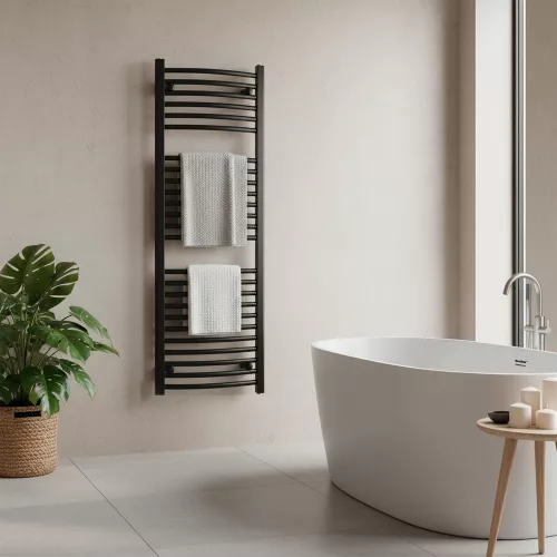 Íves törölközőszárító radiátor 1200x500 mm fekete