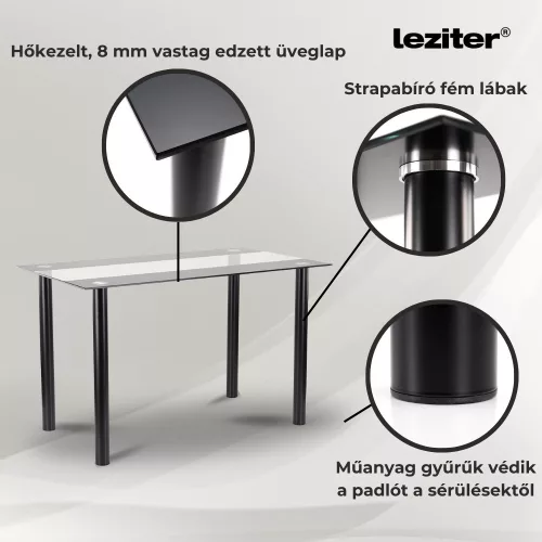 Riona 140 cm szögletes üveg étkezőasztal