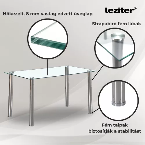 Berna 140 cm szögletes üveg étkezőasztal