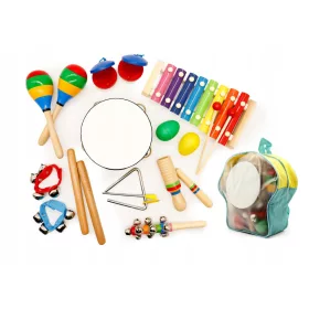 Holzmusikinstrumenten-Set mit 10 Teilen und Rucksack