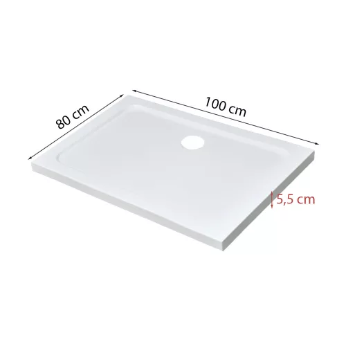 Modena Slim aszimmetrikus szögletes akril zuhanytálca, 80x100 cm