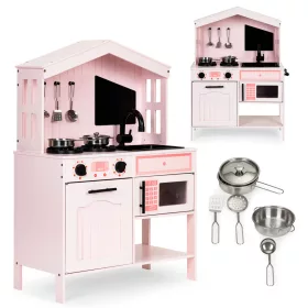 Spielküche aus Holz, Backofen, Mikrowellenherde, Zubehör