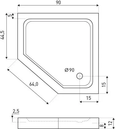 Prato 90 szögletes fekete akril zuhanytálca
