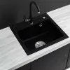 Nia quadratisches Einzelbecken aus Granit mit Siphon, schwarz