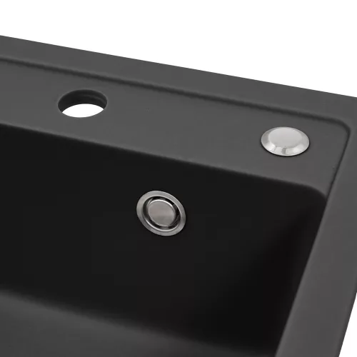 Nia quadratisches Einzelbecken aus Granit mit Siphon, schwarz