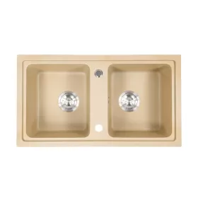   Quadratisches Tia-Granitwaschbecken mit zwei Becken und Siphon, beige