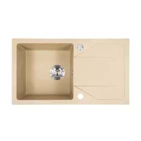   Gori quadratisches Einzelwaschbecken + Tropfspüle aus Granit mit Siphon, beige