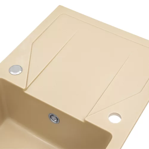 Gori quadratisches Einzelwaschbecken + Tropfspüle aus Granit mit Siphon, beige