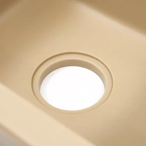 Gori quadratisches Einzelwaschbecken + Tropfspüle aus Granit mit Siphon, beige