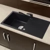 Gori quadratisches Einzelbecken aus Granit mit Abtropffläche und Siphon, schwarz