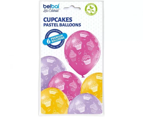 Balóny v tvare muffinovej torty, 6 ks, 30 cm