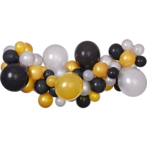 Színes Silver-Gold-Black léggömb, lufi girland szett 65 db-os