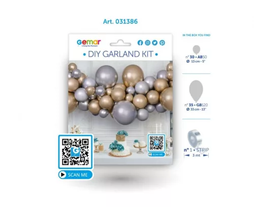Farebný strieborno-zlatý balón, sada balónových girland, 65 kusov