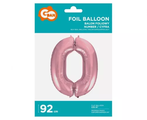 Fóliový balón číslo 0 svetloružový 92 cm