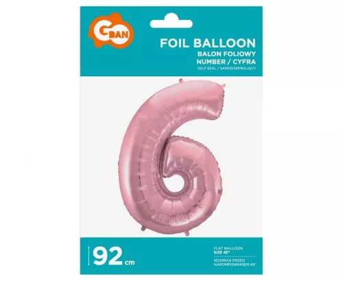 Fóliový balón číslo 6 svetloružový 92 cm
