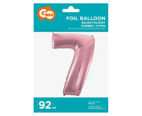 Fóliový balón číslo 7 svetloružový 92 cm