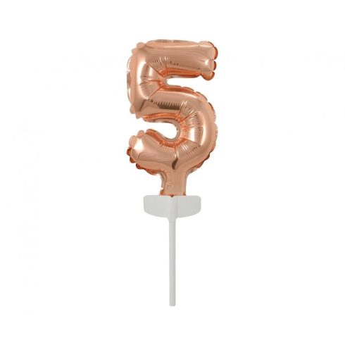 Rose Gold 5-ös szám fólia lufi tortára 13 cm