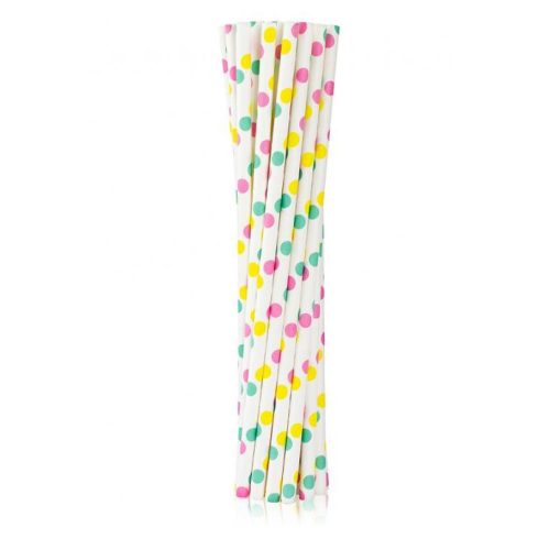 Színes Colorful Dots papír szívószál 12 db-os