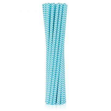 Kék Light Blue Chevron papír szívószál 12 db-os