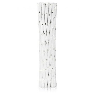 Ezüst Silver Stars papír szívószál 12 db-os