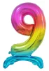 Fóliový balón s dúhovým číslom 9 a podstavcom, 74 cm