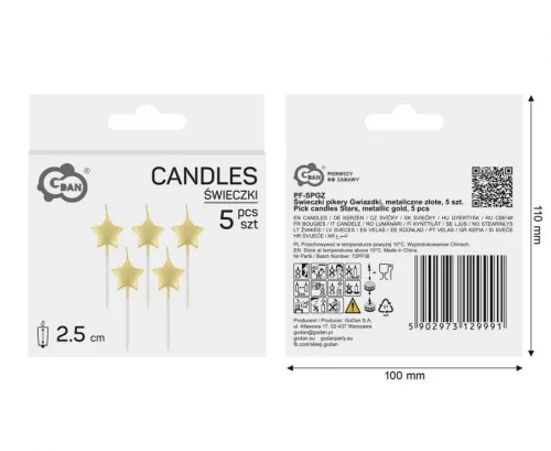 Goldene Stern-Kuchenkerze in Metallic-Gold, 5er-Set