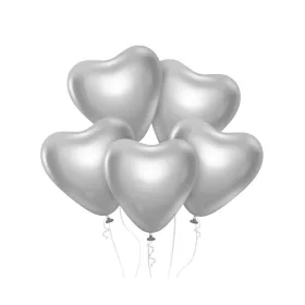 Strieborný platinový balón v tvare srdca, 6 ks, 30 cm