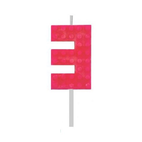Építőkocka 3-as Red Blocks tortagyertya, számgyertya