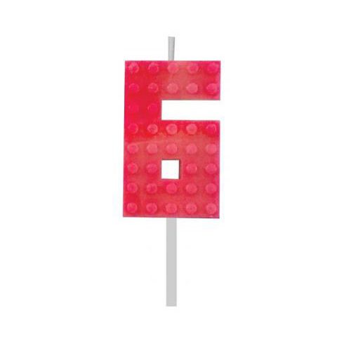 Építőkocka 6-os Red Blocks tortagyertya, számgyertya
