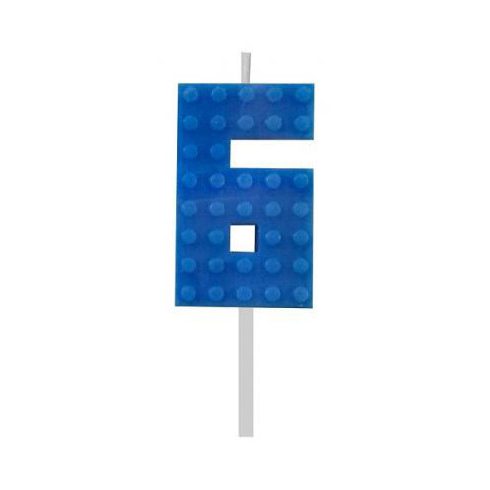 Építőkocka 6-os Blue Blocks tortagyertya, számgyertya