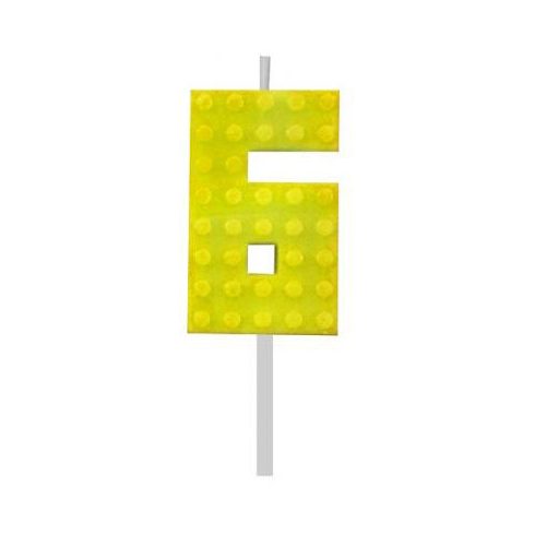 Építőkocka 6-os Yellow Blocks tortagyertya, számgyertya