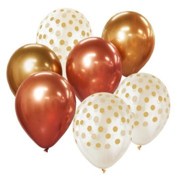   Színes Gold-Copper léggömb, lufi szett 7 db-os 12 inch (30cm)