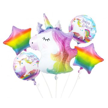 Unikornis Rainbow fólia lufi 5 db-os szett