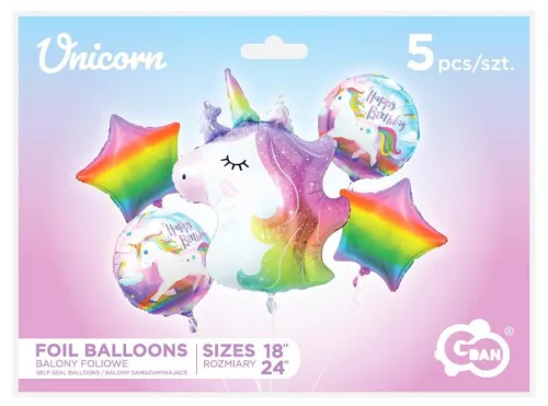Unikornis Rainbow fólia lufi 5 db-os szett