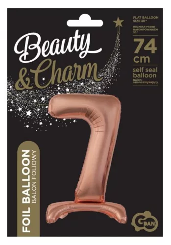 Fóliový balón číslo 7 s podstavcom ružovo-zlatého farby 74 cm